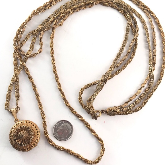 Miriam Haskell Locket Long Triple Strand Chains - Picture 3 of 8